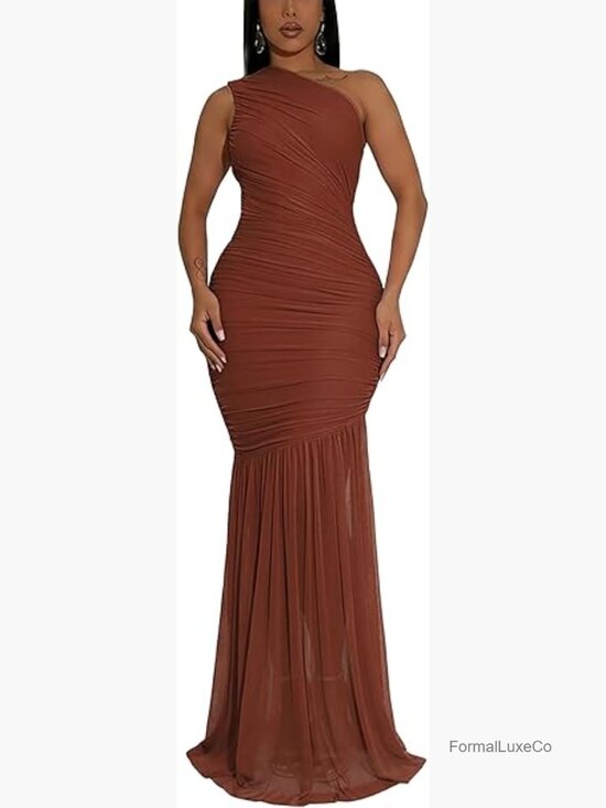 Dresses & Skirts - One Shoulder Bodycon Ruched Long Formal Dress